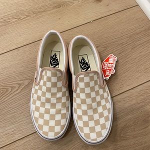 Checkered tan vans